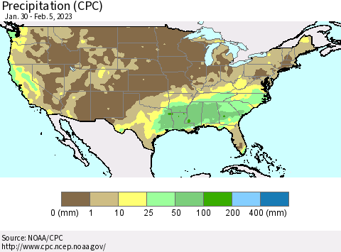 United States Precipitation (CPC) Thematic Map For 1/30/2023 - 2/5/2023