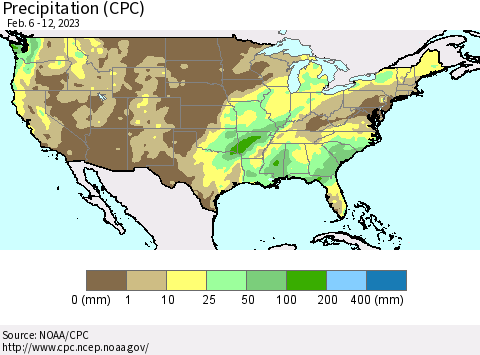 United States Precipitation (CPC) Thematic Map For 2/6/2023 - 2/12/2023