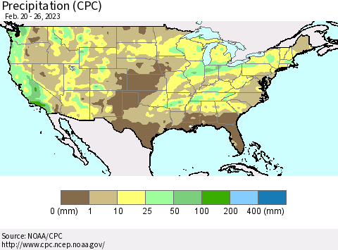 United States Precipitation (CPC) Thematic Map For 2/20/2023 - 2/26/2023