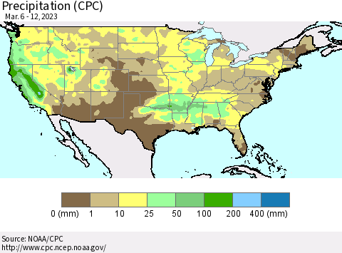 United States Precipitation (CPC) Thematic Map For 3/6/2023 - 3/12/2023