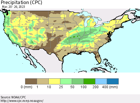 United States Precipitation (CPC) Thematic Map For 3/20/2023 - 3/26/2023