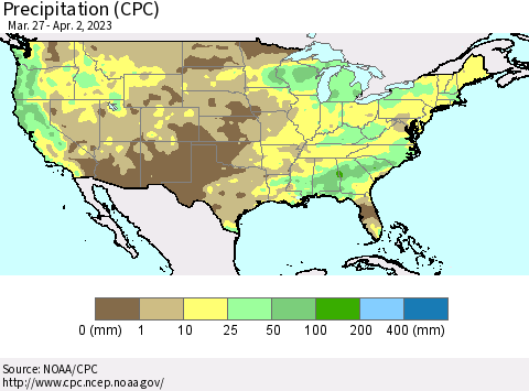 United States Precipitation (CPC) Thematic Map For 3/27/2023 - 4/2/2023