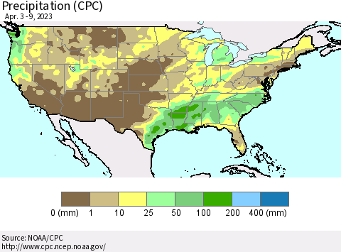 United States Precipitation (CPC) Thematic Map For 4/3/2023 - 4/9/2023