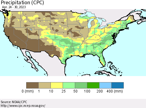 United States Precipitation (CPC) Thematic Map For 4/24/2023 - 4/30/2023