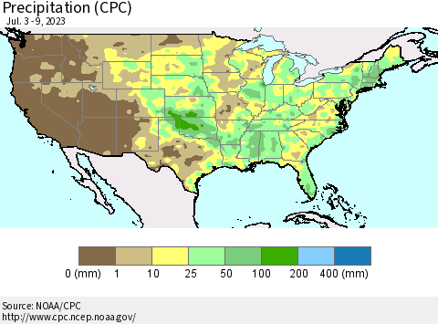 United States Precipitation (CPC) Thematic Map For 7/3/2023 - 7/9/2023