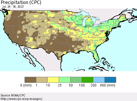 United States Precipitation (CPC) Thematic Map For 7/24/2023 - 7/30/2023