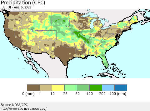 United States Precipitation (CPC) Thematic Map For 7/31/2023 - 8/6/2023