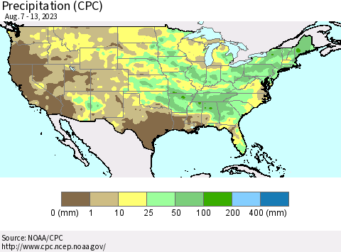 United States Precipitation (CPC) Thematic Map For 8/7/2023 - 8/13/2023