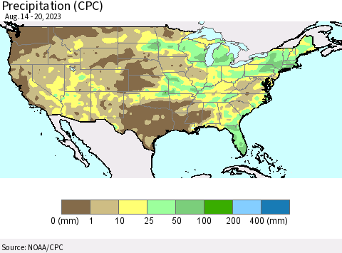 United States Precipitation (CPC) Thematic Map For 8/14/2023 - 8/20/2023