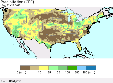 United States Precipitation (CPC) Thematic Map For 8/21/2023 - 8/27/2023
