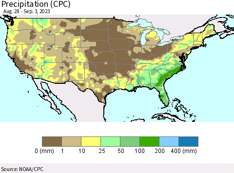 United States Precipitation (CPC) Thematic Map For 8/28/2023 - 9/3/2023
