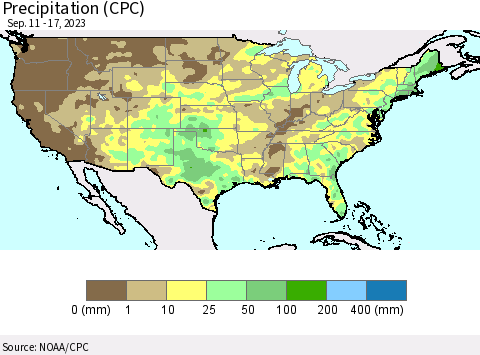 United States Precipitation (CPC) Thematic Map For 9/11/2023 - 9/17/2023