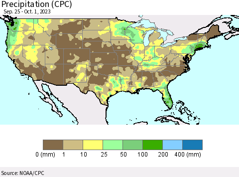 United States Precipitation (CPC) Thematic Map For 9/25/2023 - 10/1/2023
