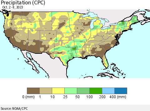 United States Precipitation (CPC) Thematic Map For 10/2/2023 - 10/8/2023