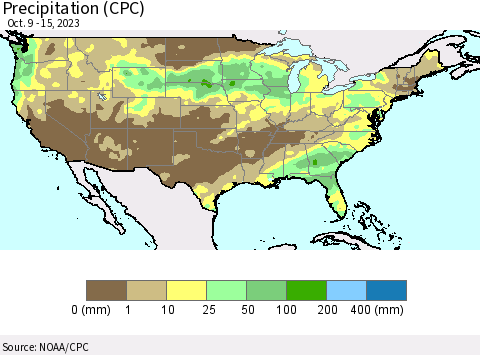United States Precipitation (CPC) Thematic Map For 10/9/2023 - 10/15/2023