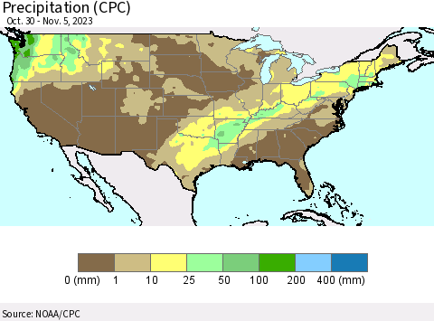 United States Precipitation (CPC) Thematic Map For 10/30/2023 - 11/5/2023