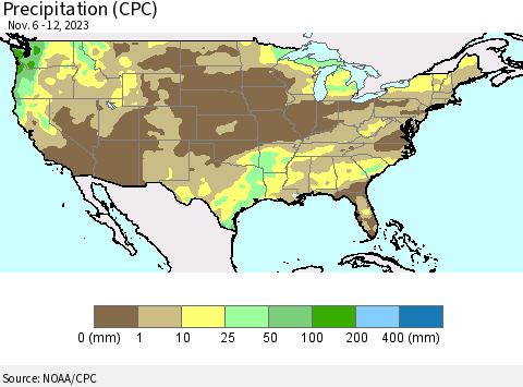 United States Precipitation (CPC) Thematic Map For 11/6/2023 - 11/12/2023