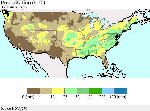 United States Precipitation (CPC) Thematic Map For 11/20/2023 - 11/26/2023