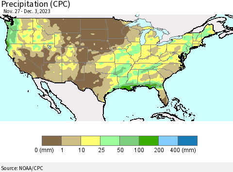 United States Precipitation (CPC) Thematic Map For 11/27/2023 - 12/3/2023