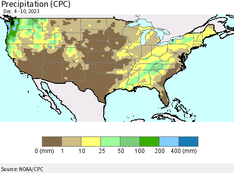 United States Precipitation (CPC) Thematic Map For 12/4/2023 - 12/10/2023
