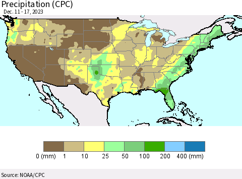 United States Precipitation (CPC) Thematic Map For 12/11/2023 - 12/17/2023