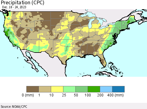 United States Precipitation (CPC) Thematic Map For 12/18/2023 - 12/24/2023