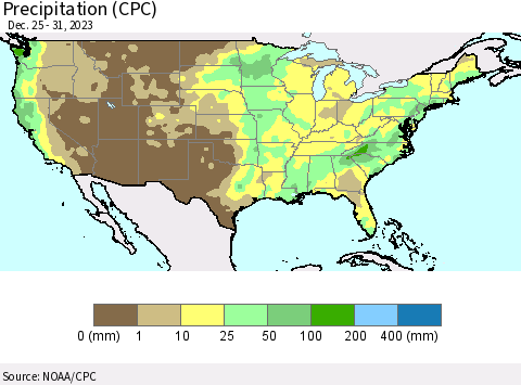 United States Precipitation (CPC) Thematic Map For 12/25/2023 - 12/31/2023