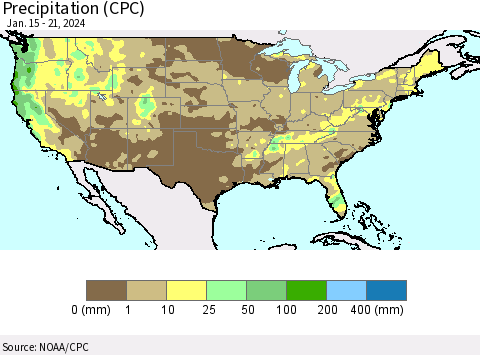United States Precipitation (CPC) Thematic Map For 1/15/2024 - 1/21/2024