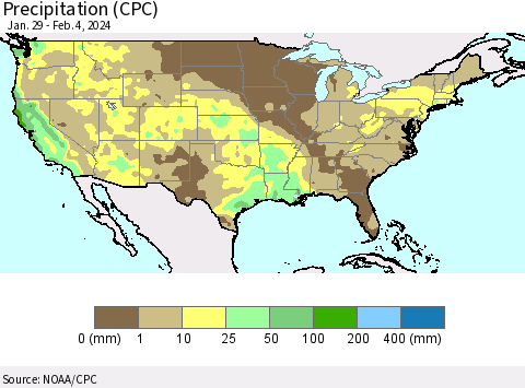 United States Precipitation (CPC) Thematic Map For 1/29/2024 - 2/4/2024