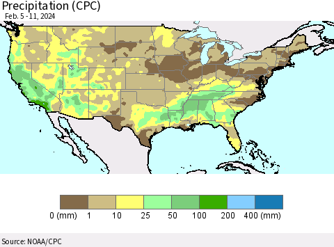 United States Precipitation (CPC) Thematic Map For 2/5/2024 - 2/11/2024