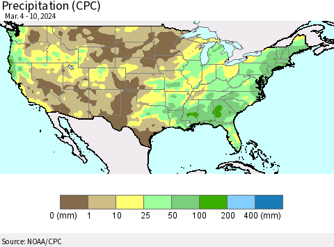 United States Precipitation (CPC) Thematic Map For 3/4/2024 - 3/10/2024