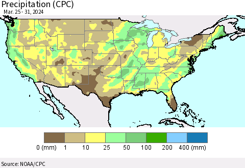 United States Precipitation (CPC) Thematic Map For 3/25/2024 - 3/31/2024