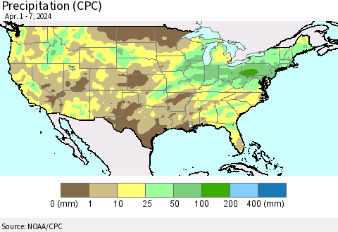 United States Precipitation (CPC) Thematic Map For 4/1/2024 - 4/7/2024