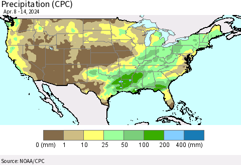 United States Precipitation (CPC) Thematic Map For 4/8/2024 - 4/14/2024