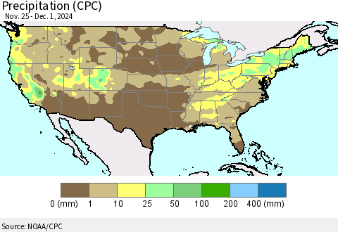 United States Precipitation (CPC) Thematic Map For 11/25/2024 - 12/1/2024