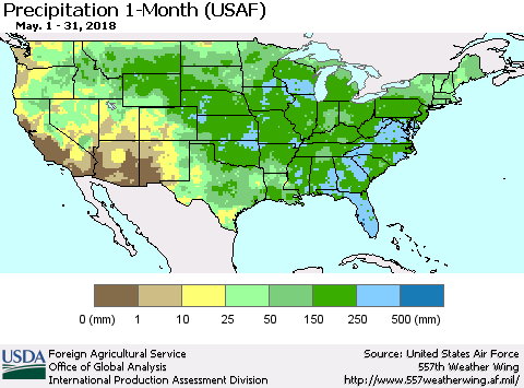United States Precipitation 1-Month (USAF) Thematic Map For 5/1/2018 - 5/31/2018