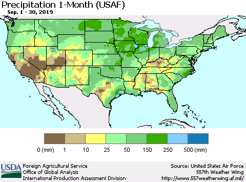 United States Precipitation 1-Month (USAF) Thematic Map For 9/1/2019 - 9/30/2019