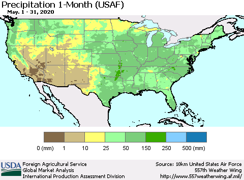 United States Precipitation 1-Month (USAF) Thematic Map For 5/1/2020 - 5/31/2020