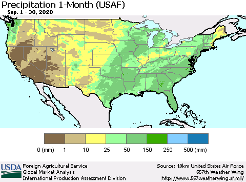 United States Precipitation 1-Month (USAF) Thematic Map For 9/1/2020 - 9/30/2020