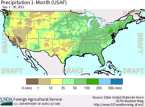 United States Precipitation 1-Month (USAF) Thematic Map For 9/1/2021 - 9/30/2021