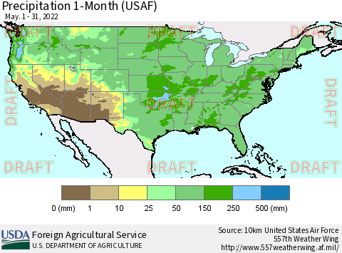 United States Precipitation 1-Month (USAF) Thematic Map For 5/1/2022 - 5/31/2022