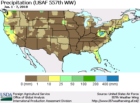 United States Precipitation (USAF 557th WW) Thematic Map For 1/1/2018 - 1/7/2018
