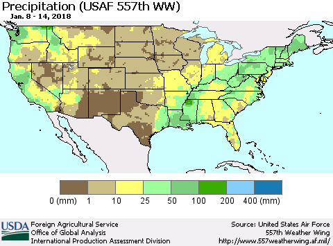 United States Precipitation (USAF 557th WW) Thematic Map For 1/8/2018 - 1/14/2018