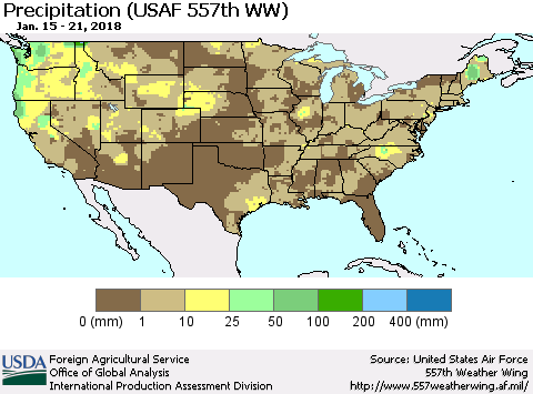 United States Precipitation (USAF 557th WW) Thematic Map For 1/15/2018 - 1/21/2018