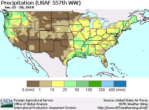 United States Precipitation (USAF 557th WW) Thematic Map For 1/22/2018 - 1/28/2018