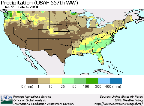United States Precipitation (USAF 557th WW) Thematic Map For 1/29/2018 - 2/4/2018