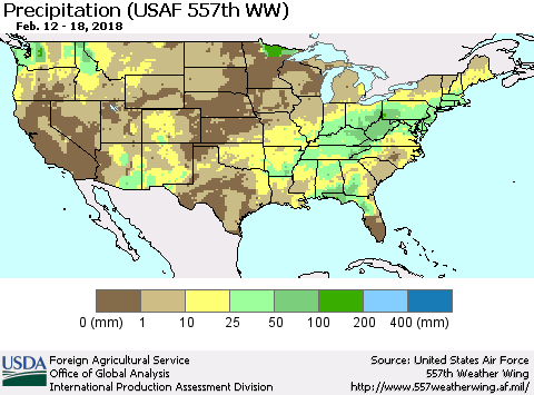 United States Precipitation (USAF 557th WW) Thematic Map For 2/12/2018 - 2/18/2018