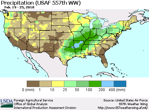 United States Precipitation (USAF 557th WW) Thematic Map For 2/19/2018 - 2/25/2018
