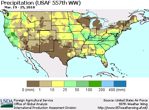 United States Precipitation (USAF 557th WW) Thematic Map For 3/19/2018 - 3/25/2018