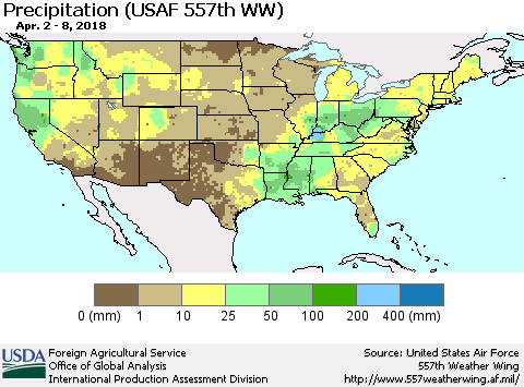 United States Precipitation (USAF 557th WW) Thematic Map For 4/2/2018 - 4/8/2018